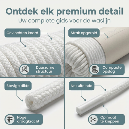 Cheqo® Waslijn - Waslijndraad - Wasdraad - Drooglijn - Kledinglijn - Waslijn Wit - Waslijndraad Wit - Wasdraad Wit - Drooglijn Wit - Waslijn Buiten - Waslijn Binnen - Waslijn Draad - Waslijn Touw - Waslijn Koord