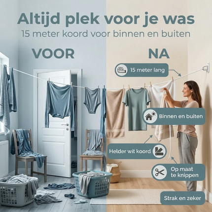 Cheqo® Waslijn - Waslijndraad - Wasdraad - Drooglijn - Kledinglijn - Waslijn Wit - Waslijndraad Wit - Wasdraad Wit - Drooglijn Wit - Waslijn Buiten - Waslijn Binnen - Waslijn Draad - Waslijn Touw - Waslijn Koord