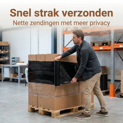 Cheqo® Handwikkelfolie Zwart - Wikkelfolie Zwart - Rekfolie Zwart - Stretchfolie Zwart - Palletfolie Zwart - Rekwikkelfolie Zwart - Sealfolie Zwart - Inpakfolie Zwart - Krimpfolie Zwart