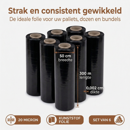 Cheqo® Handwikkelfolie Zwart - Wikkelfolie Zwart - Rekfolie Zwart - Stretchfolie Zwart - Palletfolie Zwart - Rekwikkelfolie Zwart - Sealfolie Zwart - Inpakfolie Zwart - Krimpfolie Zwart