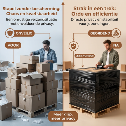 Cheqo® Handwikkelfolie Zwart - Wikkelfolie Zwart - Rekfolie Zwart - Stretchfolie Zwart - Palletfolie Zwart - Rekwikkelfolie Zwart - Sealfolie Zwart - Inpakfolie Zwart - Krimpfolie Zwart