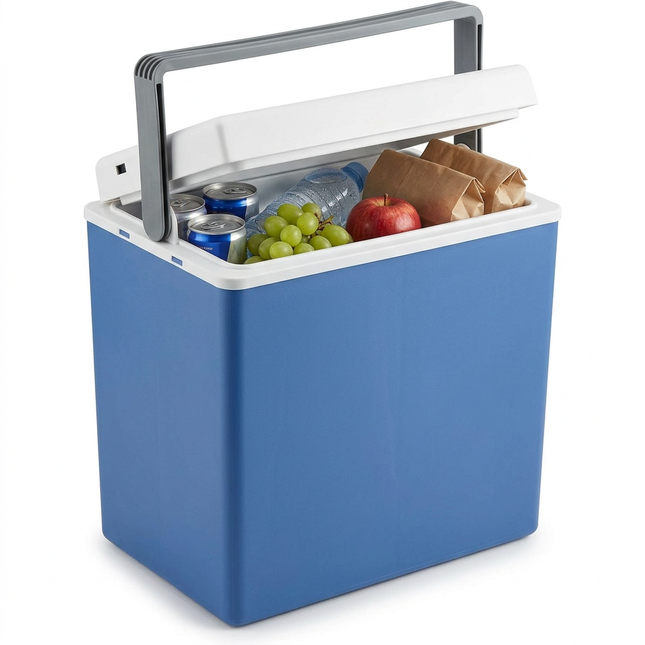 Cheqo® Elektrische Koelbox - Koelbox 12V 230V - Koelbox 12/230V - Thermo Elektrische Koelbox - Autokoelbox - Koelbox voor Auto - Koelbox voor Camping - Koelbox voor Onderweg - Koelbox Blauw Wit