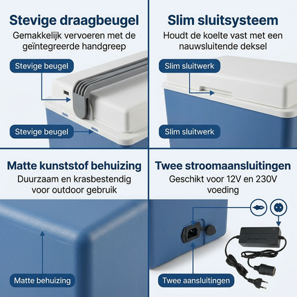 Cheqo® Elektrische Koelbox - Koelbox 12V 230V - Koelbox 12/230V - Thermo Elektrische Koelbox - Autokoelbox - Koelbox voor Auto - Koelbox voor Camping - Koelbox voor Onderweg - Koelbox Blauw Wit