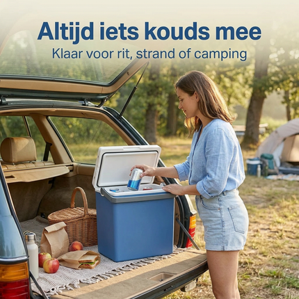 Cheqo® Elektrische Koelbox - Koelbox 12V 230V - Koelbox 12/230V - Thermo Elektrische Koelbox - Autokoelbox - Koelbox voor Auto - Koelbox voor Camping - Koelbox voor Onderweg - Koelbox Blauw Wit