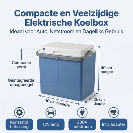 Cheqo® Elektrische Koelbox - Koelbox 12V 230V - Koelbox 12/230V - Thermo Elektrische Koelbox - Autokoelbox - Koelbox voor Auto - Koelbox voor Camping - Koelbox voor Onderweg - Koelbox Blauw Wit