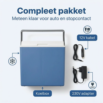 Cheqo® Elektrische Koelbox - Koelbox 12V 230V - Koelbox 12/230V - Thermo Elektrische Koelbox - Autokoelbox - Koelbox voor Auto - Koelbox voor Camping - Koelbox voor Onderweg - Koelbox Blauw Wit