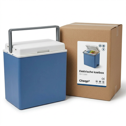 Cheqo® Elektrische Koelbox - Koelbox 12V 230V - Koelbox 12/230V - Thermo Elektrische Koelbox - Autokoelbox - Koelbox voor Auto - Koelbox voor Camping - Koelbox voor Onderweg - Koelbox Blauw Wit