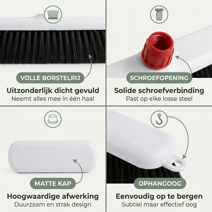 Cheqo® Kamerveger - Kamerveger met Steelhouder - Kamerveger met Houder - Stoffer met Steelhouder - Stoffer met Houder - Stoffer - Handstoffer - Veger - Kamerbezem - Bezem voor Binnen