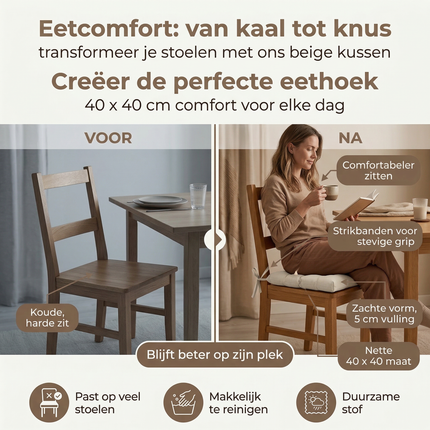 Cheqo® Stoelkussen - Zitkussen - Stoelkussen Beige - Zitkussen Beige - Zitkussen Stoel - Stoelkussen Eetkamer - Zitkussen Eetkamer - Tuinstoelkussen - Tuinstoelkussen Beige - Stoelkussen Vierkant