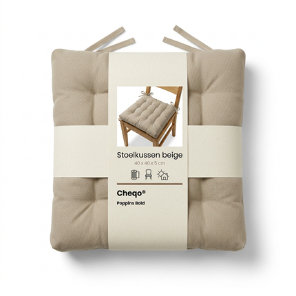 Cheqo® Stoelkussen - Zitkussen - Stoelkussen Beige - Zitkussen Beige - Zitkussen Stoel - Stoelkussen Eetkamer - Zitkussen Eetkamer - Tuinstoelkussen - Tuinstoelkussen Beige - Stoelkussen Vierkant