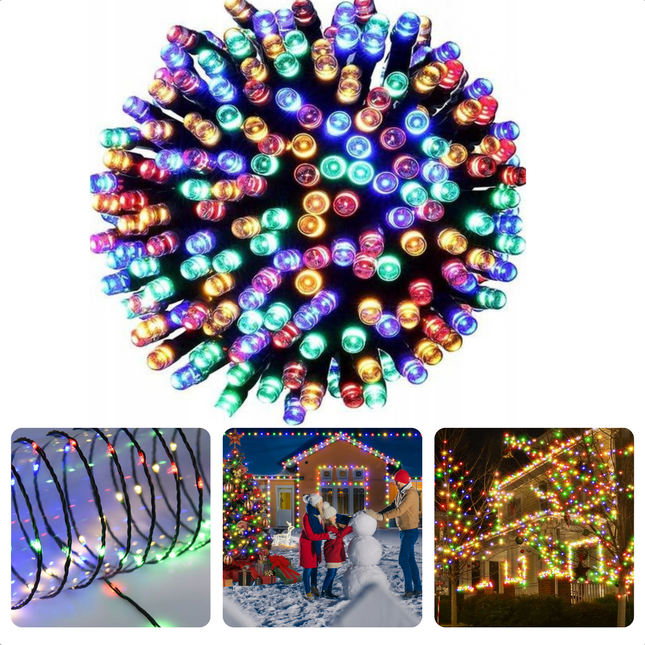 Cheqo® LED Verlichting 400 LED - 12m - Multicolor - 8 Lichtfuncties - Soft Wire - 3m Aanloopsnoer - Feestverlichting - Kerstverlichting - Tuinverlichting - Buitenverlichting - Gekleurde Kerstverlichting - Voor Binnen en Buiten Kerstboomverlichting