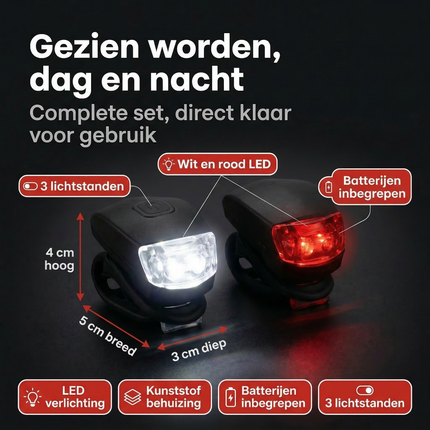 Cheqo® Fietsverlichting Set - Fietslampjes Set - Fietslamp Set - Fietslicht Set - Fietslampjes voor en Achter - Fietslicht voor en Achter - Voorlicht en Achterlicht Fiets - LED Fietslampjes
