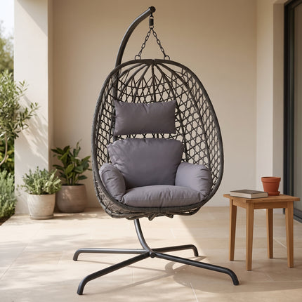 Cheqo® Hangstoel met Standaard - Egg Chair - Donkergrijs - Hero Lifestyle