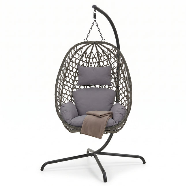 Cheqo® Hangstoel met Standaard - Egg Chair - Donkergrijs - Hero Studio