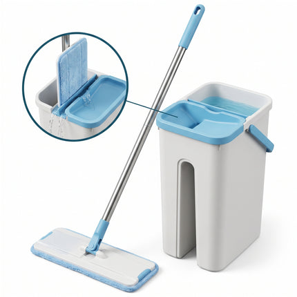 Cheqo Platte Mop met Emmer - hero wit v2 (emmer + steel gecorrigeerd, uitwring-cirkel)