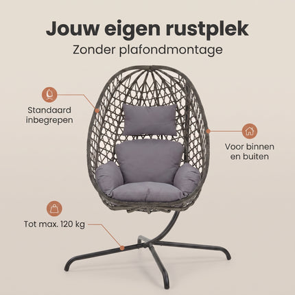 Cheqo® Hangstoel met Standaard - Egg Chair - Donkergrijs - Benefit Map