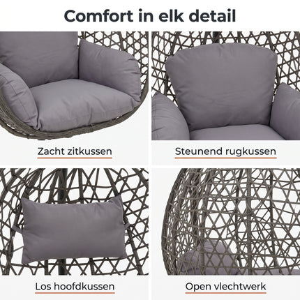 Cheqo® Hangstoel met Standaard - Egg Chair - Donkergrijs - Detail Split