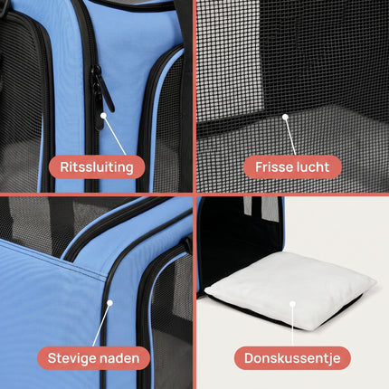 Cheqo® Draagtas Hond en Kat - Reismand Kat - Hondentas - Reistas Kat - Transporttas - Kattentas - Draagzak Hond - Opvouwbare Reistas Huisdieren - voor Kleine Honden en Katten - met Schouderriem - Geschikt voor Vliegtuig - Vervoersbox - Blauw
