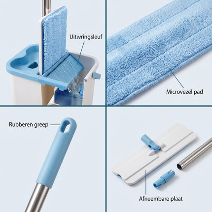 Cheqo Platte Mop met Emmer - detail split v3 (uitwringsleuf + afneembare plaat gefixt)