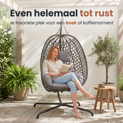 Cheqo® Hangstoel met Standaard - Egg Chair - Donkergrijs - Lifestyle