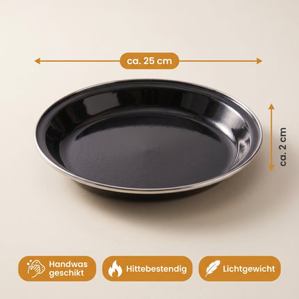 Cheqo® Campingborden Set van 2 - Emaille Borden - Camping Servies - Campingbord - Outdoor Borden - Emaille Servies - Metalen Borden voor Kamperen en Picknicken - Dinerborden - Zwarte Borden - Geëmailleerde Borden - Kampeerservies