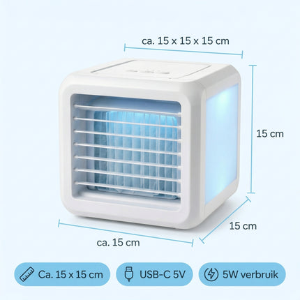 Cheqo Mini Aircooler - Luchtkoeler - Ventilator - Mini Airco - Tafelventilator - Bureau Ventilator - Luchtbevochtiger - Mobiele Airco - Specs