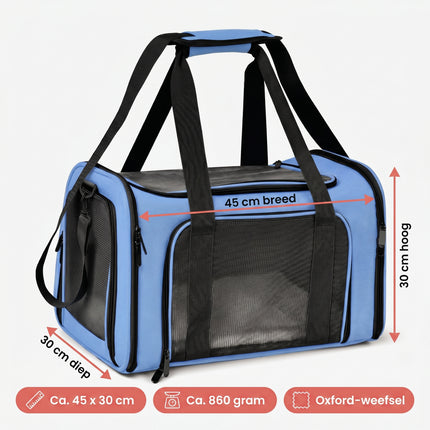 Cheqo® Draagtas Hond en Kat - Reismand Kat - Hondentas - Reistas Kat - Transporttas - Kattentas - Draagzak Hond - Opvouwbare Reistas Huisdieren - voor Kleine Honden en Katten - met Schouderriem - Geschikt voor Vliegtuig - Vervoersbox - Blauw
