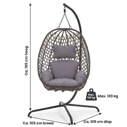 Cheqo® Hangstoel met Standaard - Egg Chair - Donkergrijs - Specs (oude v2)