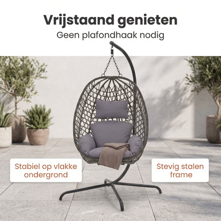 Cheqo® Hangstoel met Standaard - Egg Chair - Donkergrijs - Bezwaarkiller