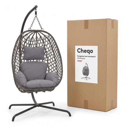 Cheqo® Hangstoel met Standaard - Egg Chair - Donkergrijs - Verpakking (oude v0)