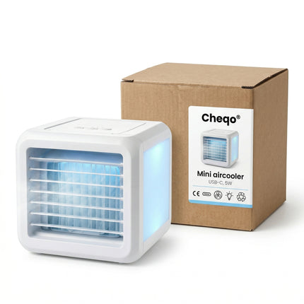 Cheqo Mini Aircooler - Luchtkoeler - Ventilator - Mini Airco - Tafelventilator - Bureau Ventilator - Luchtbevochtiger - Mobiele Airco - Verpakking