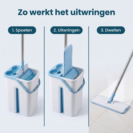 Cheqo Platte Mop met Emmer - Zo werkt het uitwringen (3 stappen)