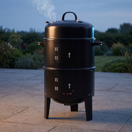 infographic-1-life: Cheqo houtskoolbarbecue smoker rookoven 3 in 1 zwart