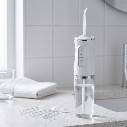 infographic-1-life: Cheqo waterflosser monddouche elektrisch draadloos oplaadbaar flosapparaat