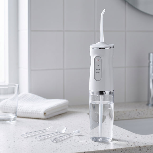 infographic-1-life: Cheqo waterflosser monddouche elektrisch draadloos oplaadbaar flosapparaat