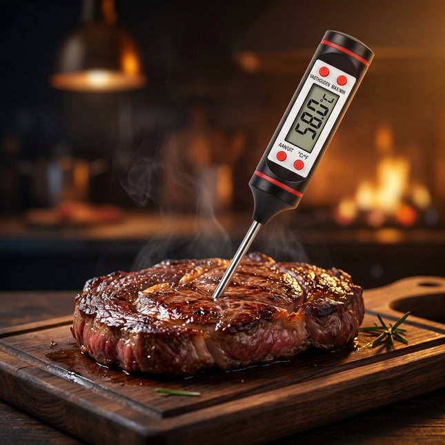 Cheqo® Vleesthermometer Digitaal - BBQ Thermometer - Kernthermometer - Keukenthermometer - Instant Read Voedselthermometer - Barbecue Oventhermometer - Grillthermometer - Braadthermometer met LCD Display - voor Vlees Vis en Gevogelte