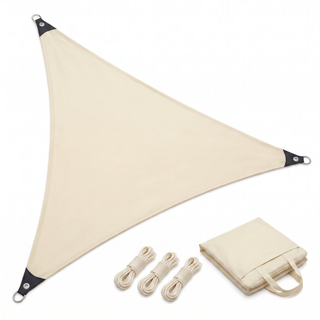 infographic-1-wit: Cheqo schaduwdoek driehoek creme 360cm