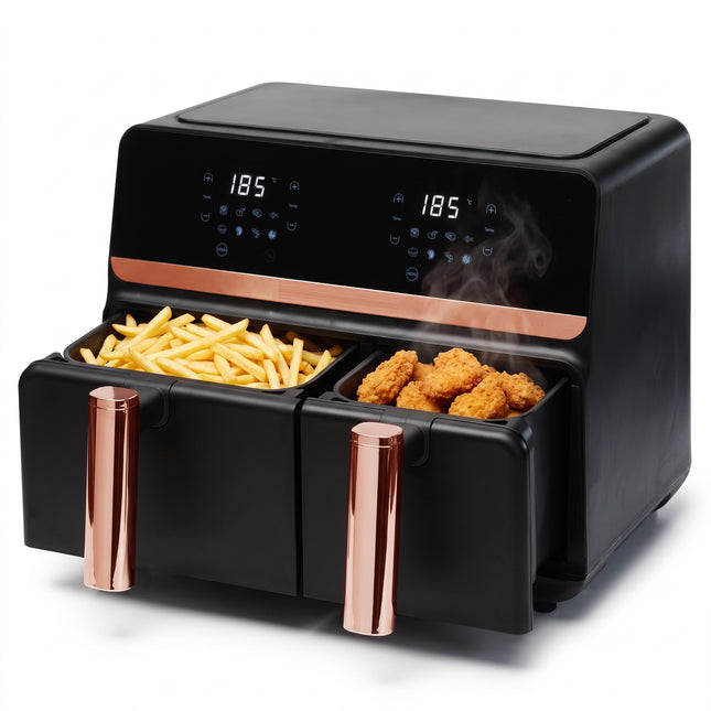 infographic-1-wit: Dual airfryer 9 liter rose gold