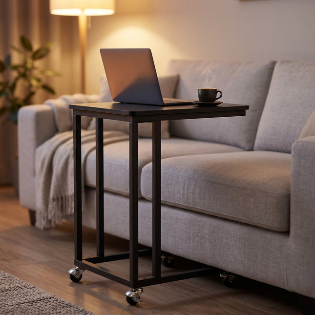 Cheqo® Bijzettafel op Wieltjes C-Vorm Zwart - Hero