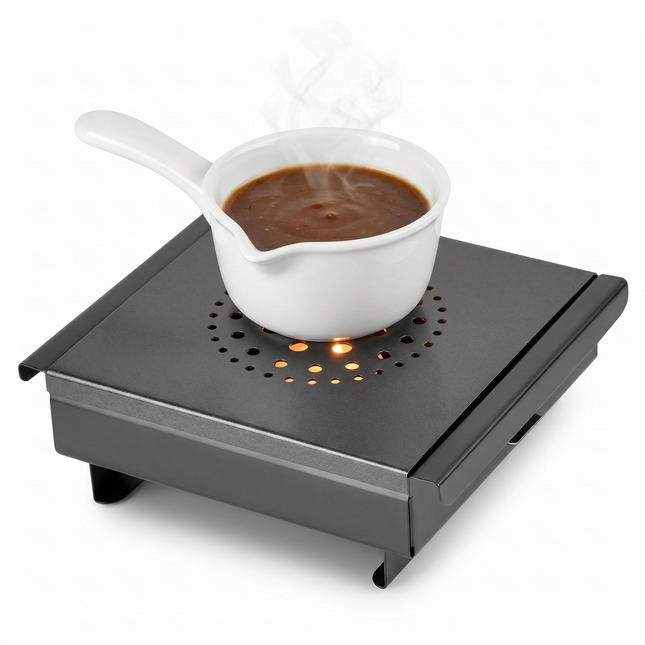 Cheqo® Warmhoudplaat met Waxinelichtjes - Rechaud - Schotelwarmer - Voedselwarmer voor Eten Warm Houden - Non-stick Aluminium - met Handgrepen - RVS Basis - Tafelwarmer - Warmhouder - Theelichtjes - Bordenwarmer - Kaarsjes - Richaud - Hero