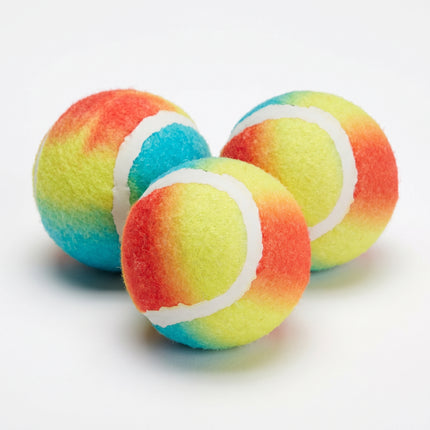 FRONT - Cheqo Regenboog Tennisballen voor Honden Set van 3