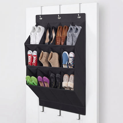 Cheqo® Schoenenorganizer Hangend voor aan de Deur - 12 vakken voor 6 paar schoenen - zwart - Hero