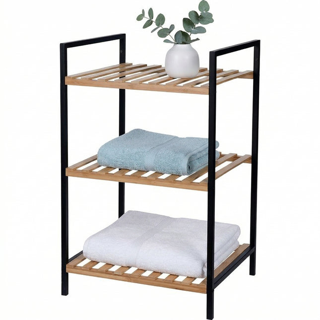 Cheqo® Handdoekenrek 3 Etages Bamboe Metaal Zwart - Hero