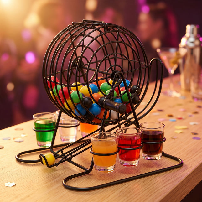 Cheqo® Bingo Drankspel met Shotglaasjes - Hero