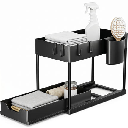 Cheqo Onder de Gootsteen Organizer 2-Laags Zwart - Hero