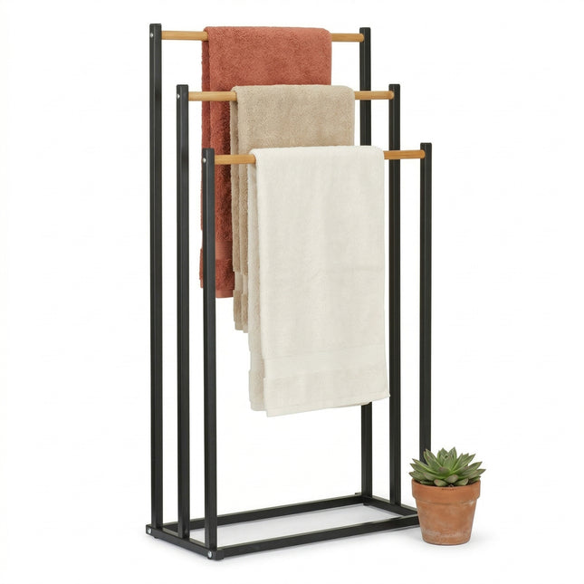 Cheqo® Handdoekrek Bamboe Zwart 45x23x85cm - Hero