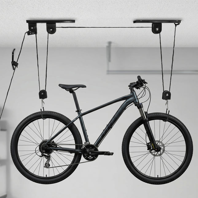 Cheqo® Fietslift - Fiets Ophangsysteem voor Plafond - Fietstakel - Garage - Fietshaak - Katrol - Plafondlift - Ophanghaken - Ruimtebesparend - Berging - Fiets Ophangen - Valbeveiliging - Plafondmontage - Universeel - Fietshanger - Schuur