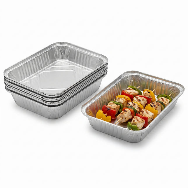 Cheqo® Grillschalen Set van 5 - BBQ Aluminium Barbecue Schalen - Wegwerpschalen - Grillbakjes - Lekbakken - Stoombakje - Oven - Airfryer - Vetopvangbakjes - Bereidingsbakjes - Aluminiumfolie Bakjes - Barbecue Accessoires