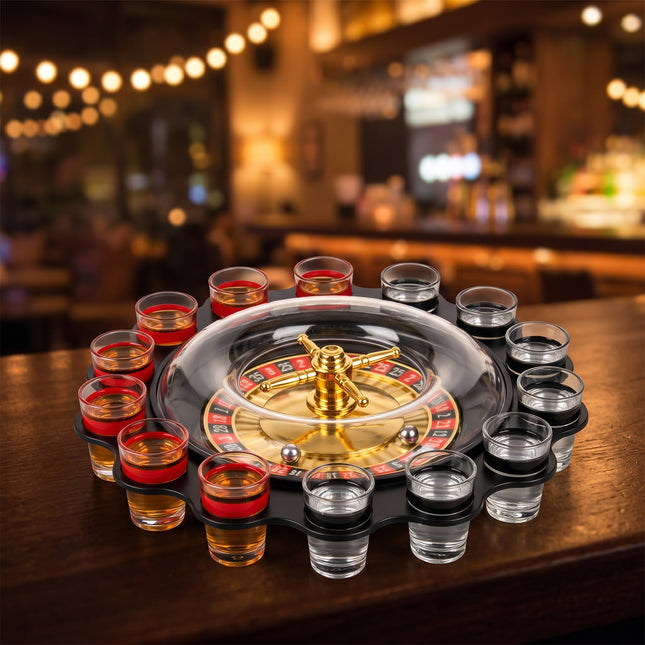 Cheqo® Roulette Drankspel met 12 Shotglaasjes - Hero