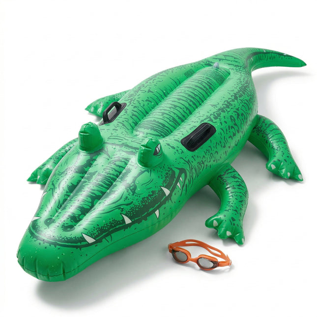 Cheqo® Opblaasbare Krokodil - Ride-on Krokodil - Krokodil Luchtbed - Opblaasdier - Opblaasfiguur - Zwembad Speelgoed - Waterspeelgoed - Strand Speelgoed - voor Kinderen - Hero